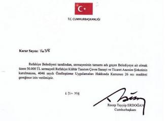 Refahiye Belediyesince anonim şirket kurulacak
